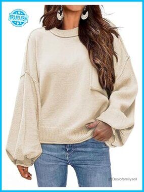 Zeagoo Women's Oversized Lantern Sleeve Knit Pullover Sweater Trendy Fall